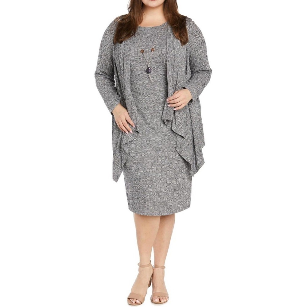NWT R&M Richards Sheath Dress W/Cascade Front Jacket & Detachable Necklace SZ 14